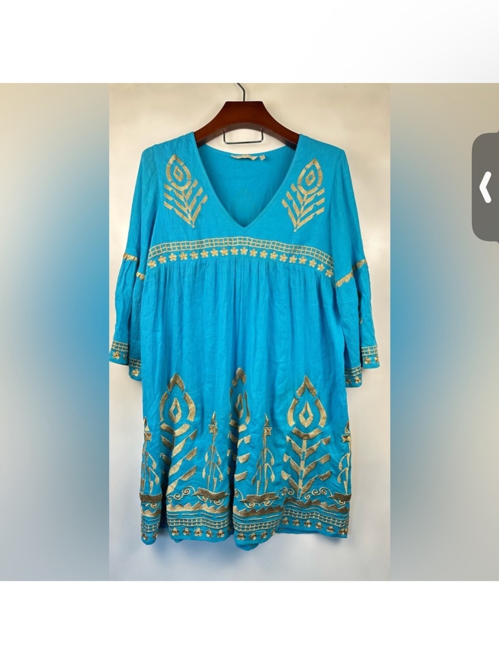 Soft Surroundings Zaneta Turquoise Gold Embroidered Gauze Dress Oversized M - Picture 5 of 6